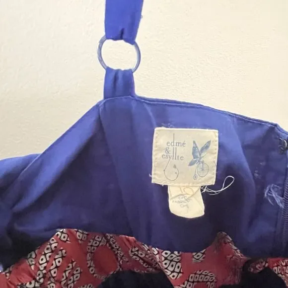 Anthropologie EDME & ESYLLTE Graphical Dress Blue Orange Bow Back - Size 10 - Picture 8 of 10